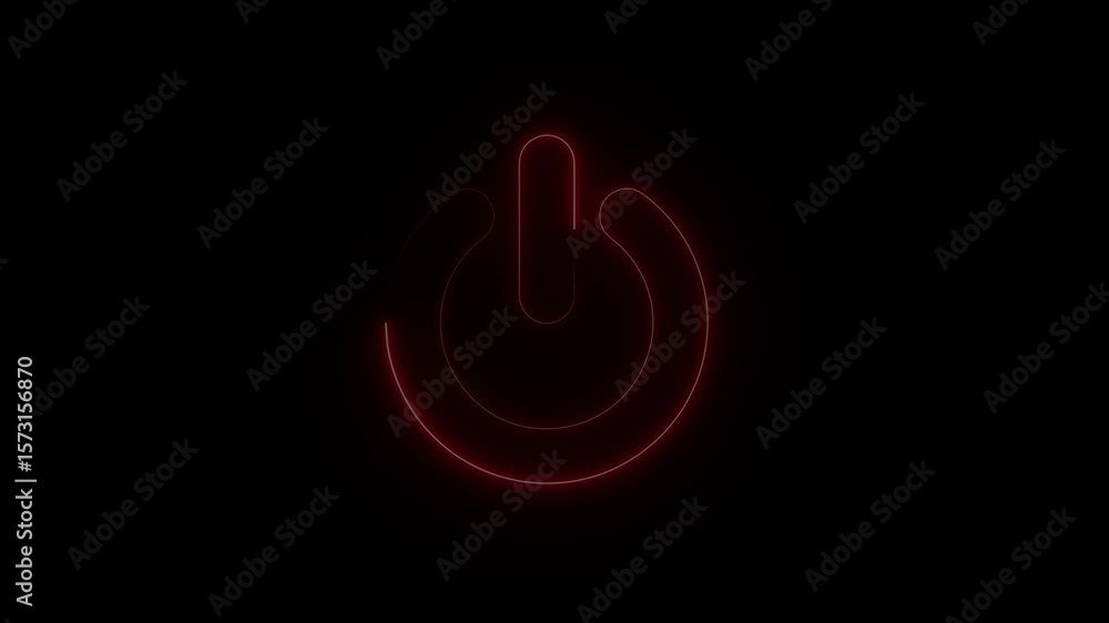 Poster neon power button icon animation on black background. startup shutdown screen turn on off button mot