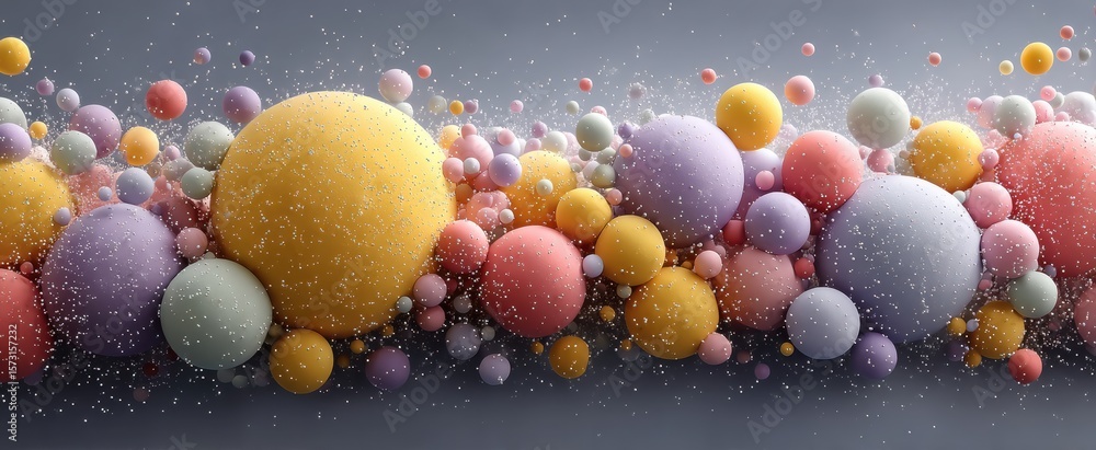 Poster abstract composition of colorful spheres with artistic and dynamic arrangement