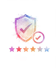 Top Quality Assurance Shield - Five-star rating, quality guarantee, secure service, protection, reliability. Concept symbolizes trust, safety, and excellence