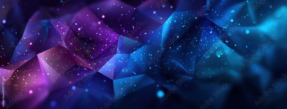 Poster abstract gradient background with glowing stars and dynamic geometric shapes