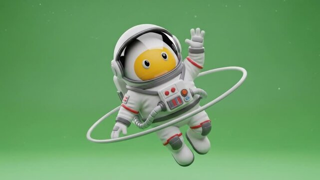 Cartoon astronaut character spinning in space