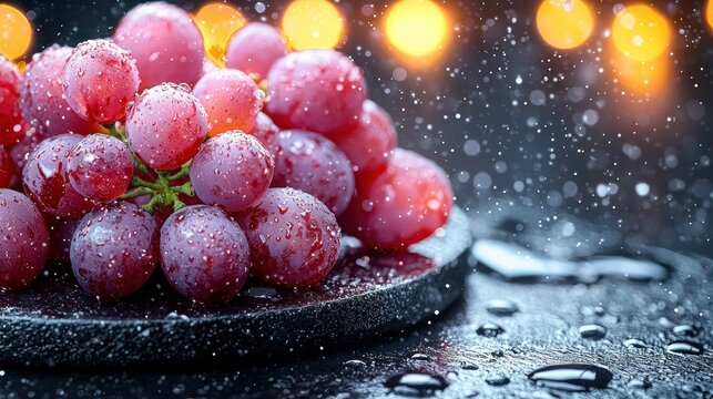 Close-up of a bunch of wet, pink grapes - Powered by Adobe