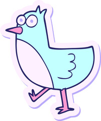 sticker of a cartoon bird in bright neon color
