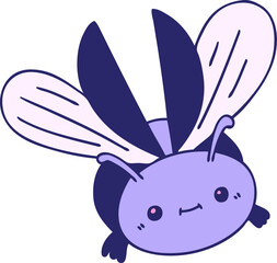 hand drawn quirky cartoon flying beetle in bright neon color
