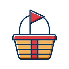Shopping basket with a play button flag icon symbolizing commerce and media