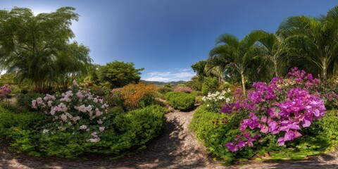Fototapeta premium Vibrant floral garden hdr 360 degrees view nature lush environment