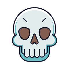 Stylized cartoon skull with brown eye sockets and blue outline