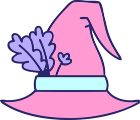 cartoon of a spooky witch hat in bright neon color