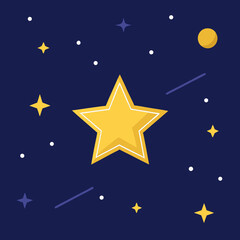 Obraz premium A bright yellow star shines among many other stars in the night sky