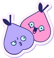 sticker of a cute cartoon pears in bright neon color