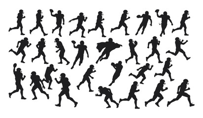 Dynamic American Football Player Silhouettes A Comprehensive Collection of Running and Action Poses, Capturing Athleticism and Team Spirit