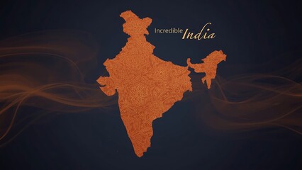 Map of India with Terracotta Gradient and Gold Incredible India Text and Traditional Motifs