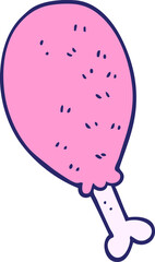 cartoon doodle cooked chicken leg in bright neon color
