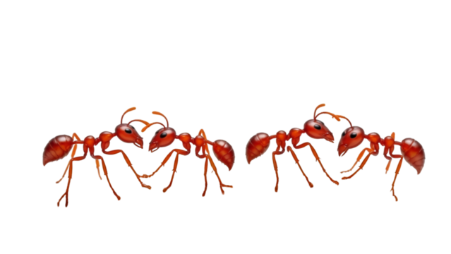 Vibrant Red Tree Ants Marching on Branch with White Background