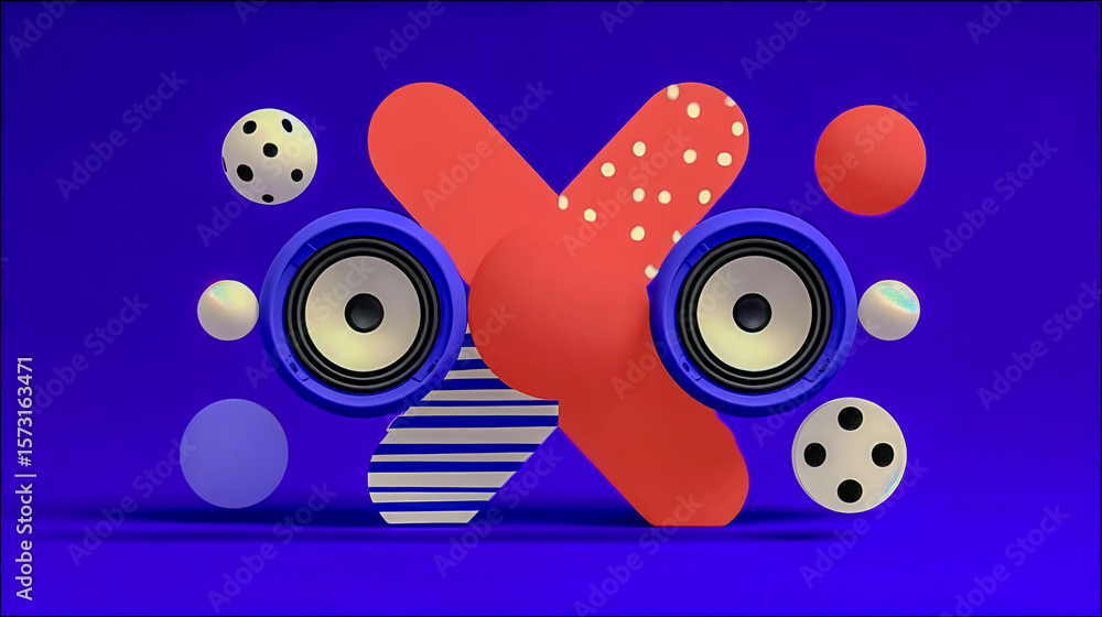 Poster a colorful image of a pair of ears with a red x on them. the x is surrounded by a variety of colorfu
