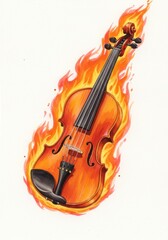 Fototapeta premium Fiery Violin Rhapsody - A violin engulfed in vibrant flames, a striking suggesting passion, intensity, or musical fervor