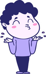 cartoon man shrugging in bright neon color