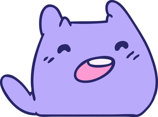 cartoon illustration of a kawaii cat in bright neon color