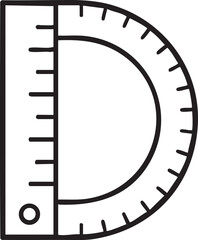 Minimalist Protractor Illustration Black and White Engineering Tool for Measuring Angles and Technical Drawings simple