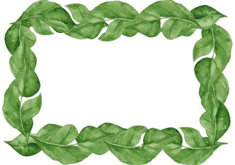 Fototapeta premium Lush Green Leaf Frame - Watercolor illustration of a rectangular frame composed of vibrant green leaves, perfect for adding a natural touch to designs