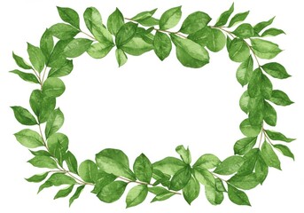 Lush Green Leaf Frame - Watercolor painting of a rectangular frame composed of vibrant green leaves and branches, perfect for invitations, cards, or other designs