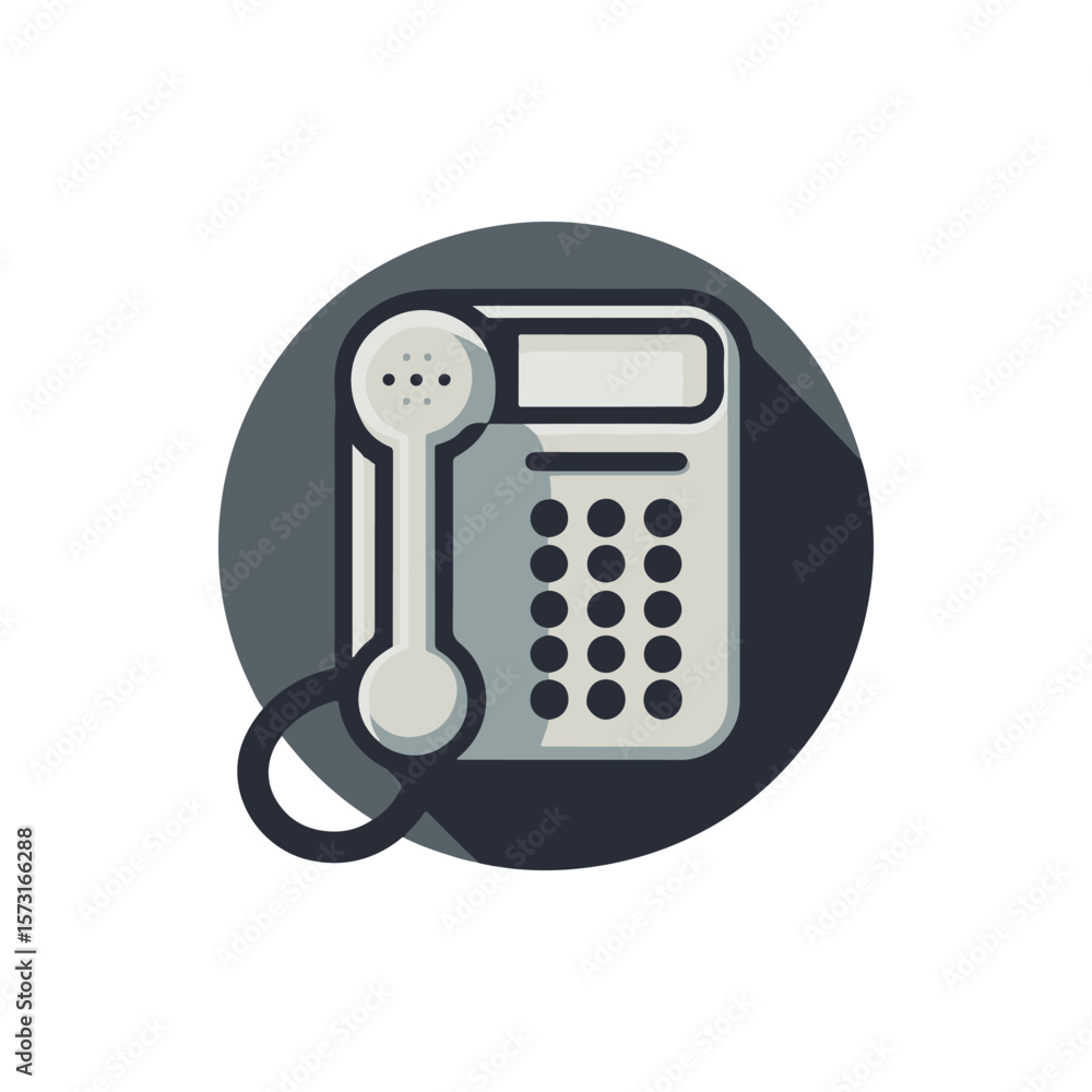Poster retro-style telephone illustration with a shadow effect on a circular background