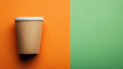 Brown Paper Cone Cup Mockup Featuring a Vibrant Green and Yellow Background Ideal for Various Beverage Presentations