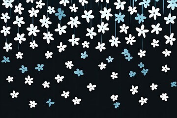 Small white flowers, teal accents, hanging, dark background