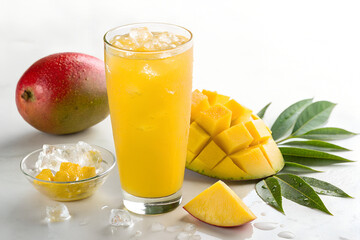 glass of orange juice and fruits, Colorful Refreshing Cocktail Drinks Collection with Garnish on White Background