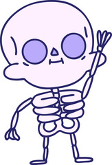 cartoon of a friendly skeleton waving in bright neon color