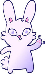 cute vector gradient illustration cartoon rabbit waving in bright neon color