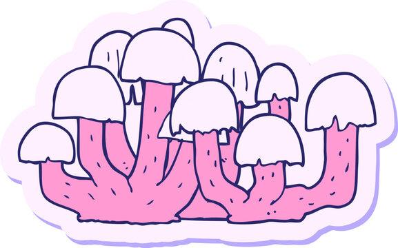 Naklejki sticker of a cartoon mushroom in bright neon color