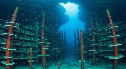 Underwater Coral Farm: Artificial Reef Structure with Abundant Marine Life