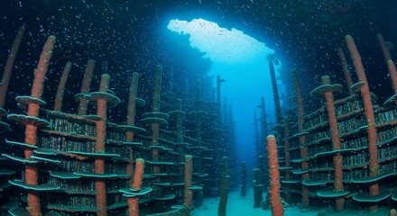 Underwater Coral Nursery: Artificial Reef Structure with Thriving Marine Life