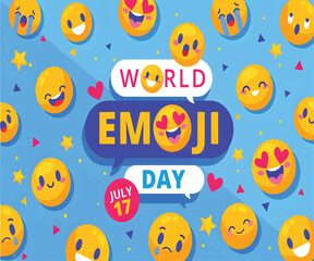 World Emoji Day Bright Emoji Emoticons with Flat Style Background