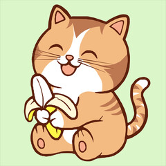 cute brown cat eating banana