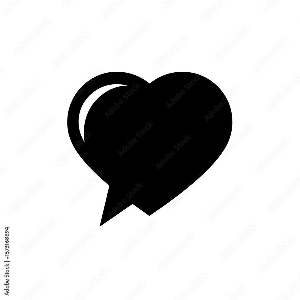 Poster heart shaped speech bubble graphic with a pointed tail extending downward from the bottom edge