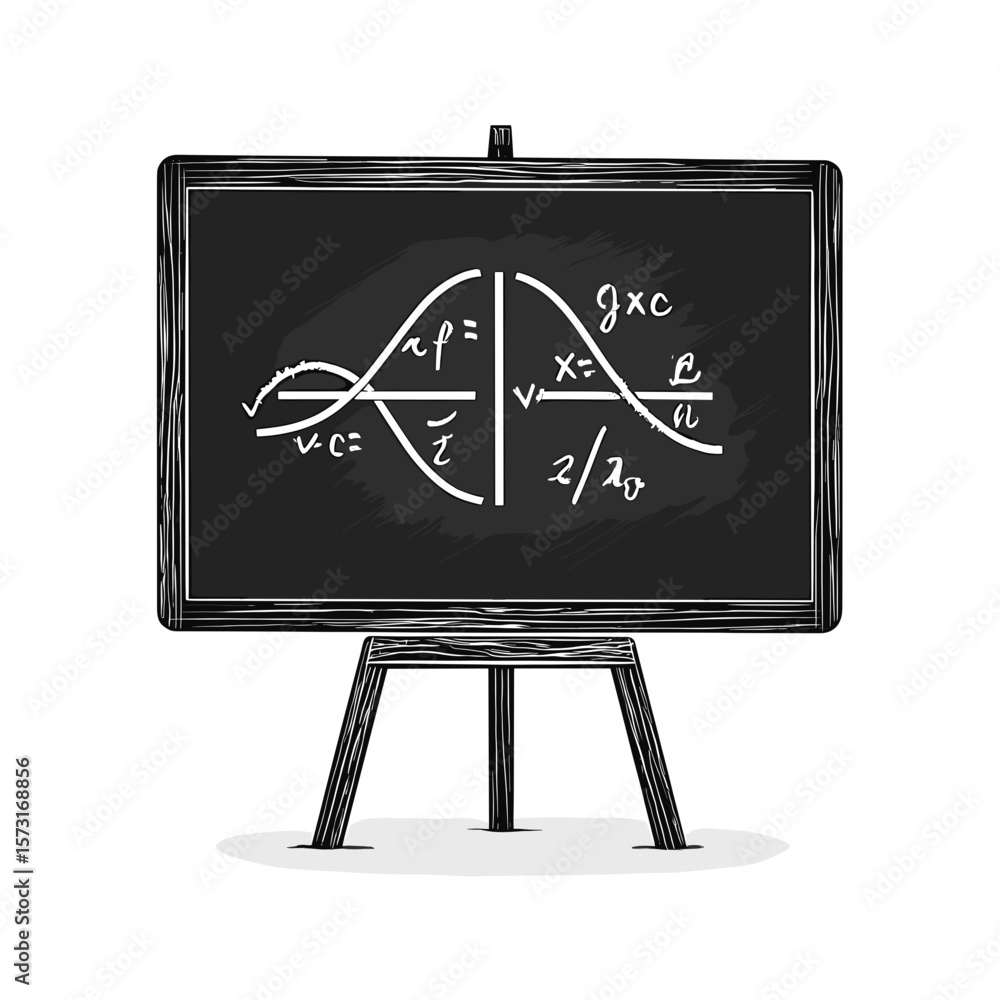 Aufkleber illustration of a chalkboard with mathematical equations and diagrams displayed neatly on it