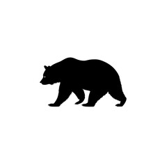 Fototapeta premium Silhouette of a bear walking to the left side with its head looking forward in a graphic art form