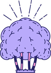 illustration of a traditional tattoo style tree in bright neon color