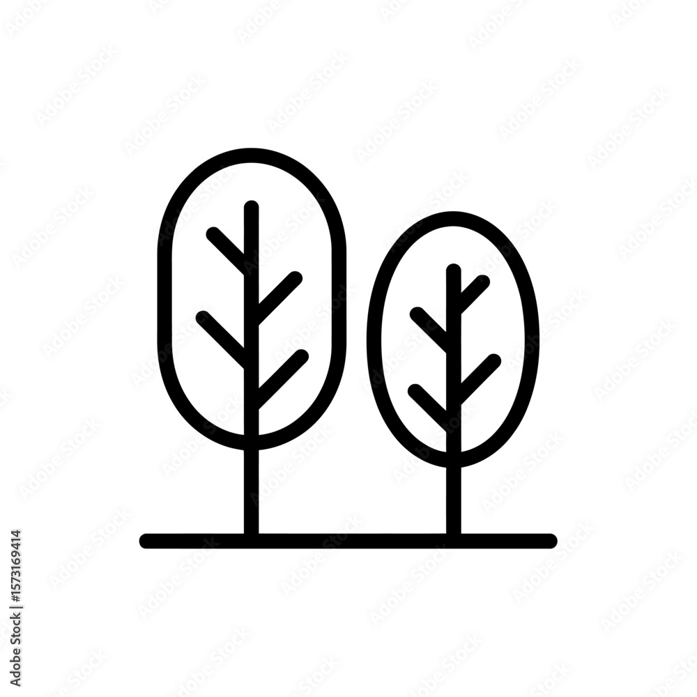Aufkleber simple forest icon featuring two minimalist trees in black and white design for nature concepts