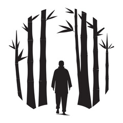 Mindful Walking In Dense Bamboo Forest