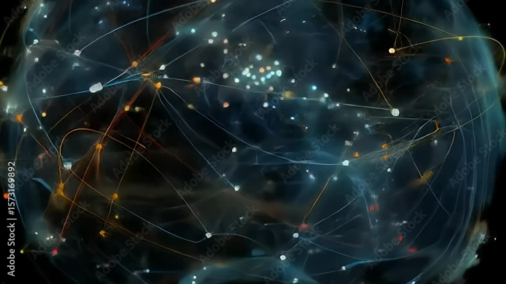 Aufkleber abstract network connection globe in blue and orange on dark background