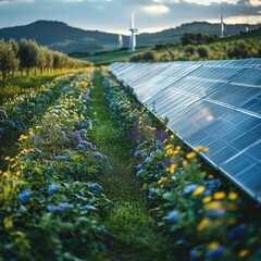 solar panels among flowers