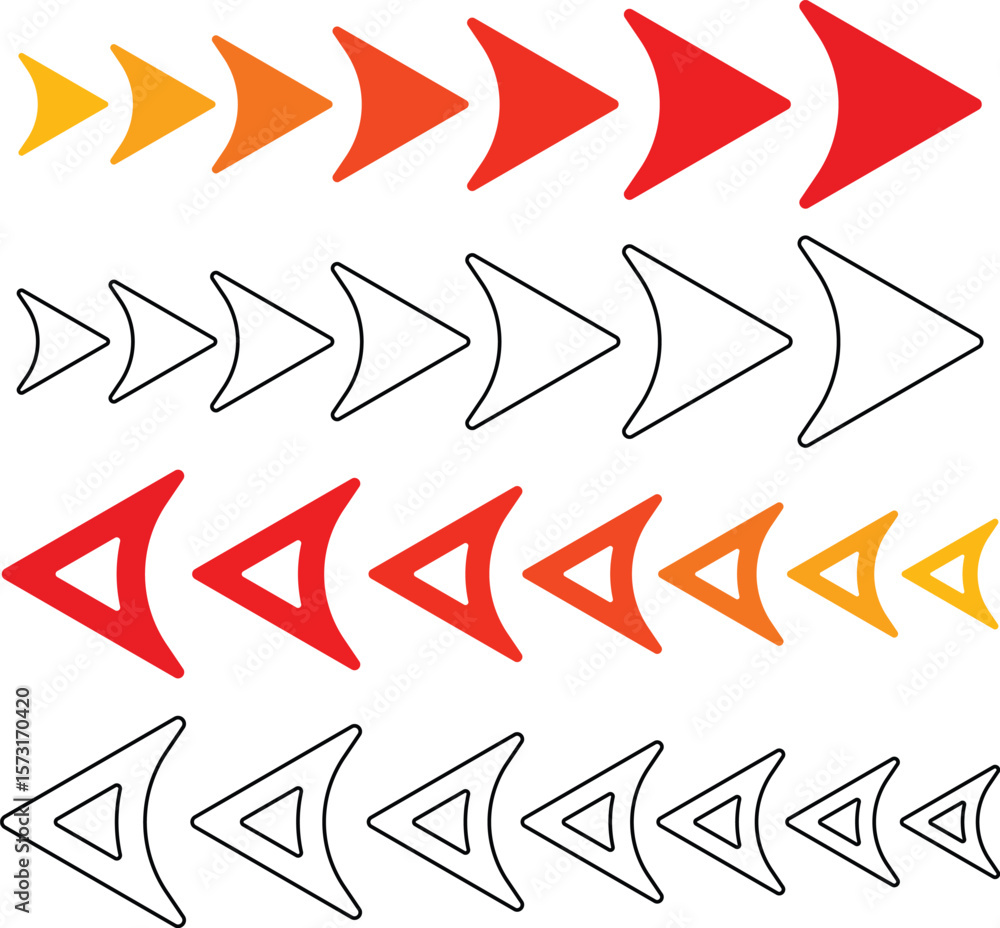 Poster set of colorful forward and backward arrows on a white background