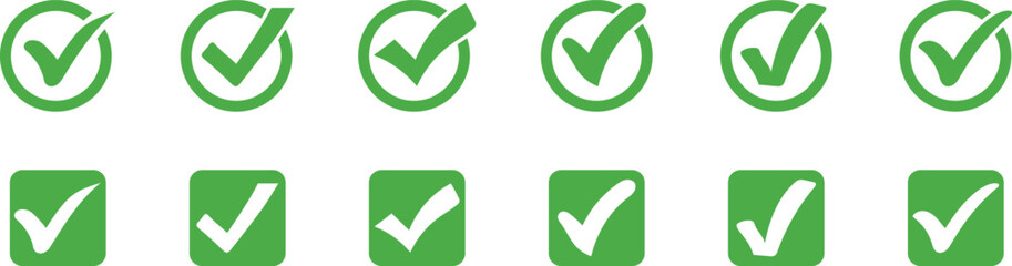 Set of green approval checkmarks symbols. check mark icon set,  hand-drawn checkmark illustration, approval check icon isolated on transparent green check mark symbols, © Prodesigner