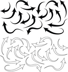 Obraz premium Vector set of black and white curved arrow illustrations against white background
