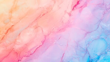Fototapeta premium A pastel-colored abstract marble texture with soft gradients blending pink, orange, purple, and blue hues, creating a soothing and artistic background.