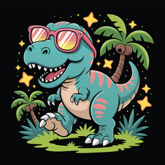 Green Tyrannosaurus Rex Roaring Pose Cartoon Illustration and Vector T-Shirt 