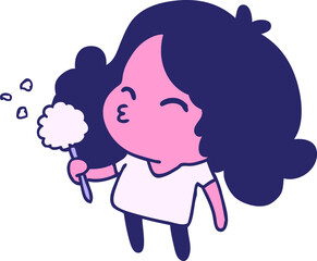 freehand drawn cartoon of cute kawaii girl in bright neon color